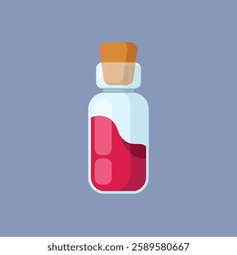 Vector bottle with red potion. Flat design illustration.