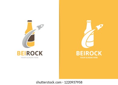 Vector bottle and rocket logo combination. Beer and airplane symbol or icon. Unique alcohol and flight logotype design template.