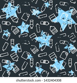 Vector bottle seamless pattern isolated on a dark background in line style