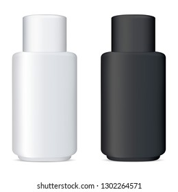 Vector Bottle Set. Cosmetic Shampoo Package Mockup. 3d Plastic Container, Isolated. Black and White Jar for Buty or Bathroom. Empty Container Mockup.