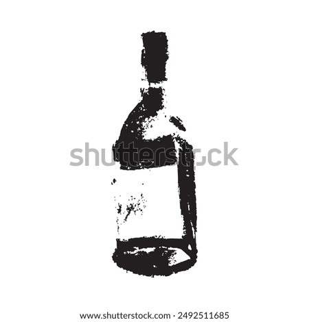 Vector bottle sign in hand-drawn charcoal graphics style. Isolated wine bottle sketch with black graphite texture for creating of winery logo, badge biodynamic wines or winery promotional materials.