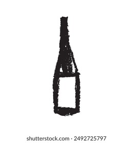 Vector bottle symbol in hand-drawn charcoal graphics style. Isolated wine bottle sketch with black graphite texture for creating of winery logo, badge biodynamic wines or winery promotional materials.