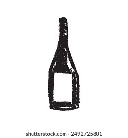 Vector bottle symbol in hand-drawn charcoal graphics style. Isolated wine bottle sketch with black graphite texture for creating of winery logo, badge biodynamic wines or winery promotional materials.