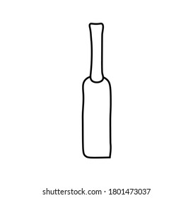 Botella vectorial de vino con una línea negra. Comida sencilla e ilustración de la cocina en forma de doodle sobre un fondo blanco aislado dibujado a mano. Diseño para redes sociales, web, publicidad, banners, menús, recetas