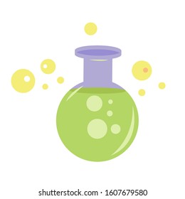 Vector. Bottle of witch with poison, potion, poison. Outline isolated on white background. Cartoon style. For design of books, magazines, posters, printing on a t-shirt. Design of games and horror.