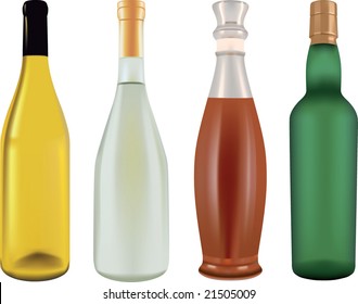 Vector bottles for champagne, beer, wine and liqueur