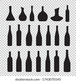 botellas vectoriales y silueta de gafas conjunto en fondo transparente marcado. Ilustración vectorial. Archivo vectorial Eps 10.