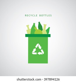 vector bottles in a green recycling bin 