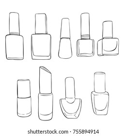 vector bottles of nail polish, hand drawn illustration