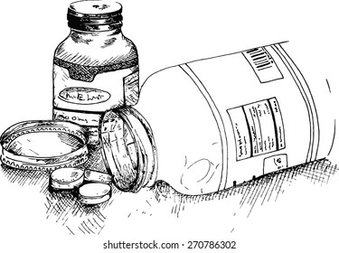 Vector bottles of pills on a white background