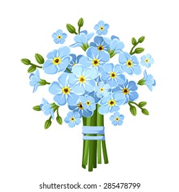 Vector bouquet of blue forget-me-not flowers isolated on a white background.