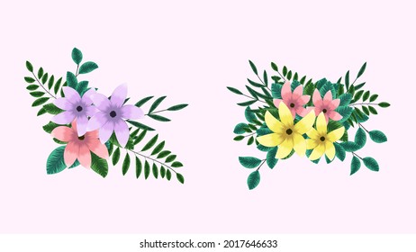 Vector bouquet bunches with spring flowers with tree branches as new Detailed clip art elements sets, isolated arrangements as design for banners, postcards, advertising, social media posts, textile