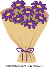 Ramo vectorial de margaritas en empaque de papel en estilo plano. Ilustración en estilo plano.