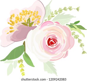 Vector bouquet with delicate flowers for wedding invitations, cards in watercolor style.