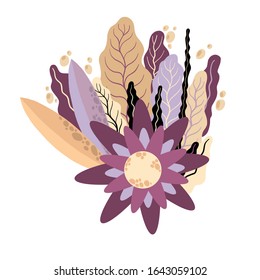 Vector bouquet of flowers. International woman day. Valentine’s Day. Hand drawn. T-shirt print design. Vector plants. Postcard and invitation card.