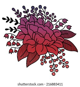 Vector Bouquet of Flowers for Patterns, Invitations, Birthday Cards, Postcards, etc. Purple to Pink Gradient Fill Colors