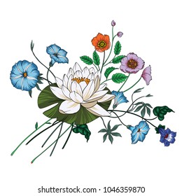 Vector bouquet of garden flowers.Blooming flowers.Wildflowers. Vector Illustration on white background