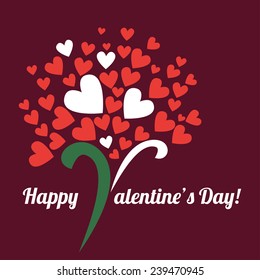 Vector Bouquet of hearts with V for text Happy Valentine's day on card. Wedding invitation card design concept in vintage colors