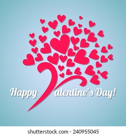 Vector Bouquet of hearts with V for text Happy Valentine's day on card. Wedding invitation card design concept in red in white colors 