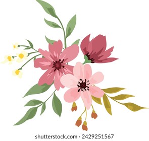 Vector bouquet of maroon wildflowers, isolated on white background.