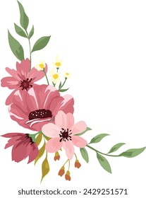 Vector bouquet of maroon wildflowers, isolated on white background.