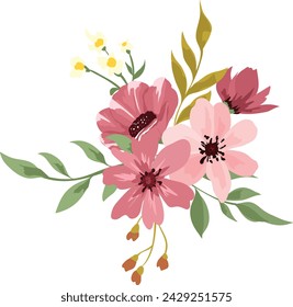 Vector bouquet of maroon wildflowers, isolated on white background.