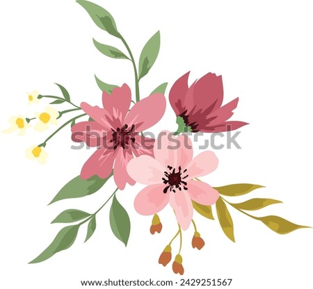 Vector bouquet of maroon wildflowers, isolated on white background.