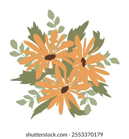 Ramo de Vector de flores silvestres dibujadas a mano de color naranja