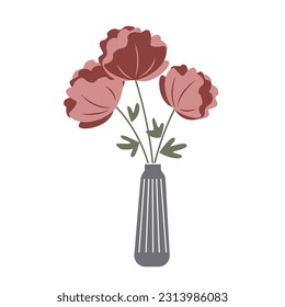 Vector bouquet of peonies isolated on a white background. Blooming flowers in a vase.