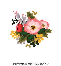 Ramo vectorial de flores rosas. Excelente para el diseño de postales, afiches, pegatinas y demás.