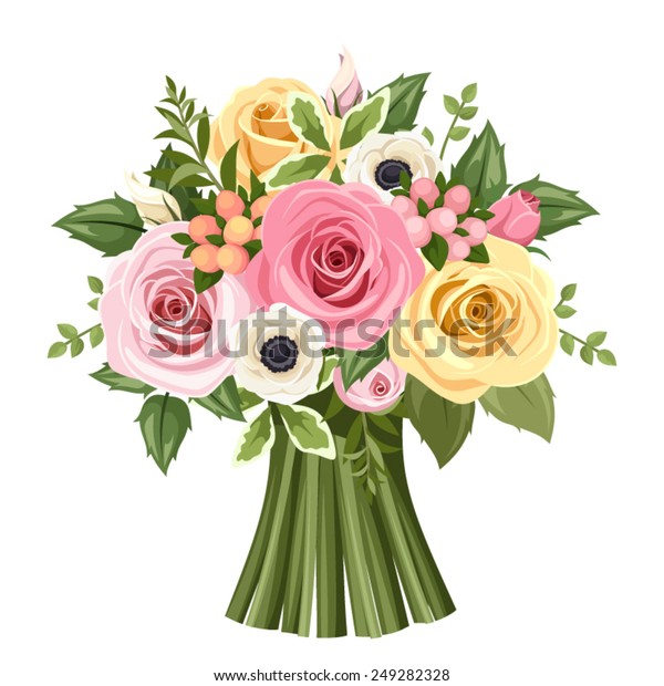 Vector Bouquet Pink Yellow White Roses Stock Vector (Royalty Free