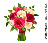 Vector bouquet of red, orange and white roses isolated on a white background.