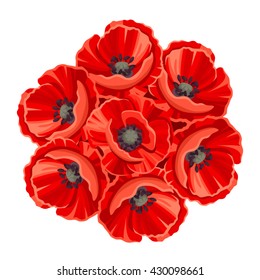 Vector bouquet of red poppy flowers isolated on a white background.