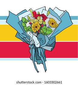 Vector bouquet of red, yellow and white flower