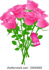 Vector bouquet of roses with gift tag with words "For my darling"