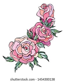 Vector Bouquet Roses Leaves Design Greeting Stock Vector (Royalty Free ...