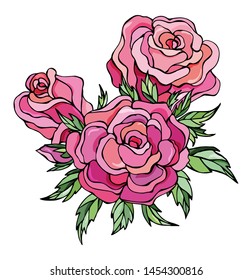 Vector bouquet with roses and leaves. Design greeting card and invitation of the birthday, wedding, Valentine's Day, mother's day and other holiday.