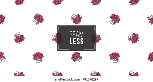 Vector bouquet of roses seamless pattern. Fashion illustration, patches, stickers. Hand drawn background greeting style.