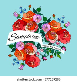 Vector bouquet of roses in the style of pop art greeting card.