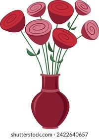 Vector bouquet of roses in a vase in flat style.