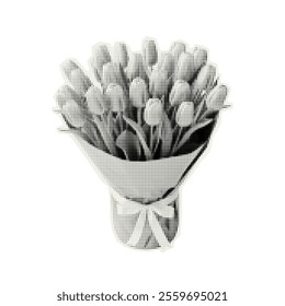 Vector bouquet of tulips. Trendy retro element with a halftone effect for collage, poster, banner, cover design.