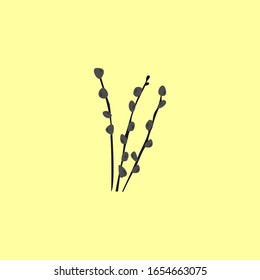 Vektorillustration Bouquet Willow Zweige. Zweigstelle für Frühjahrsdesign und Osterfarbenbuch. Konzept Ostern, Natur. Handgezeichnete Vektorillustration