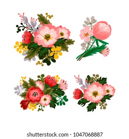 Vector bouquets. Perfect for the design of postcards, wallpapers, printing on fabric  and so on.