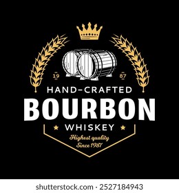 Vector bourbon whiskey white and gold logo isolated on a black background. Distilling business branding and identity design elements