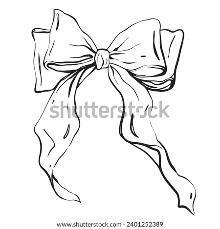Vector bow Birthday party. Isolated engraved style object. Linear drawing in black and white colors for icon holiday. Hand drawing sketch of design on white isolated background