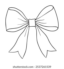 Vector bow for a birthday party. Linear drawing in black and white for the icon festival. A design sketch made by hand on a white isolated background.