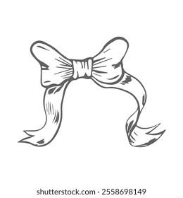 Vector bow for a birthday party. Linear drawing in black and white for the icon festival. A design sketch made by hand on a white isolated background.