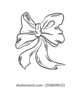 Vector bow for a birthday party. Linear drawing in black and white for the icon festival. A design sketch made by hand on a white isolated background.