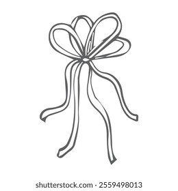 Vector bow for a birthday party. Linear drawing in black and white for the icon festival. A design sketch made by hand on a white isolated background.