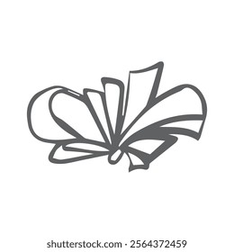 Vector bow for a birthday party. Linear drawing in black and white for the icon festival. A design sketch made by hand on a white isolated background.